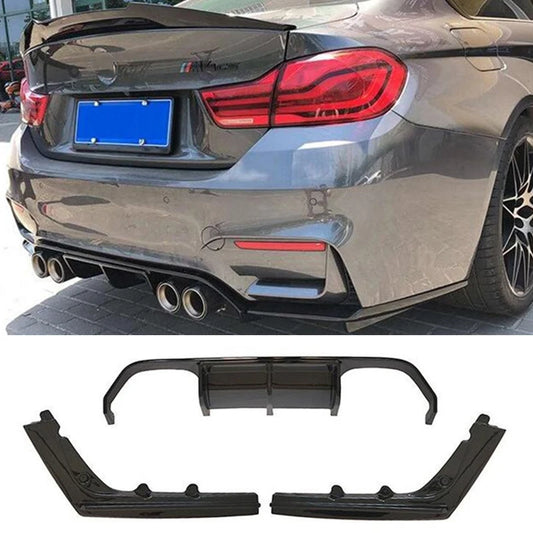 BMW F80 M3 F82 F83 M4 Rear Bumper Lip Diffuser Splitter 2014-2020 - BLACK ABS